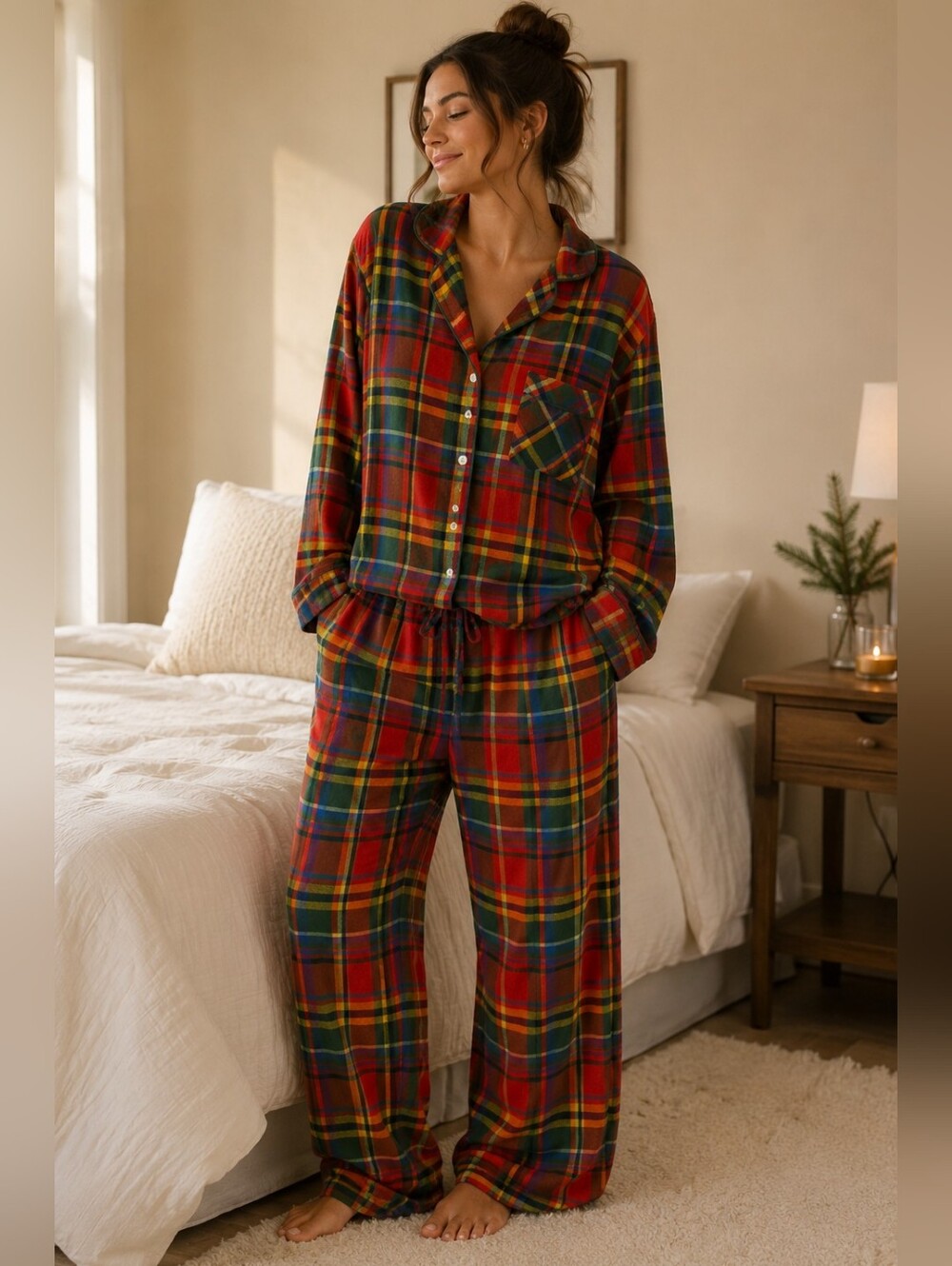 Love & Lore Red Plaid Flannel Pajama Set Lg